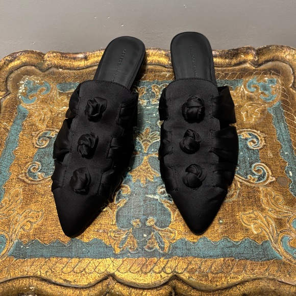 Rebecca Minkoff Black Satin Knotted Slides - Picture 2 of 5